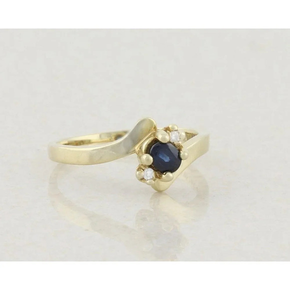 14k Yellow Gold Natural Blue Sapphire and Diamond Ring Size 5 3/4 - Picture 3 of 7